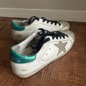 Golden goose superstar sneakers green and white